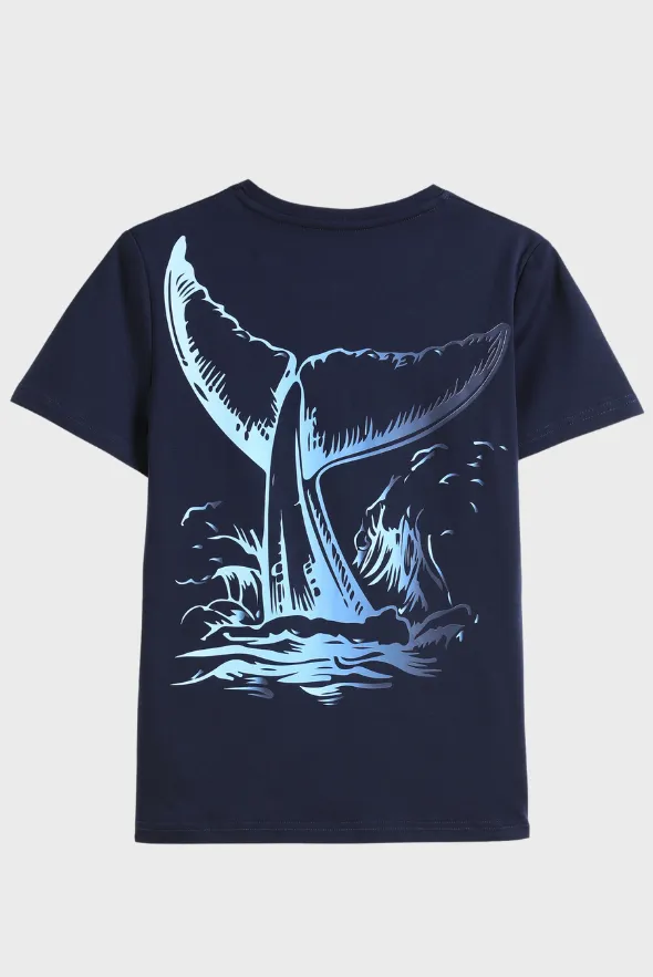 Unisex Endangered Whale Graphic Print Crew Neck T-Shirt