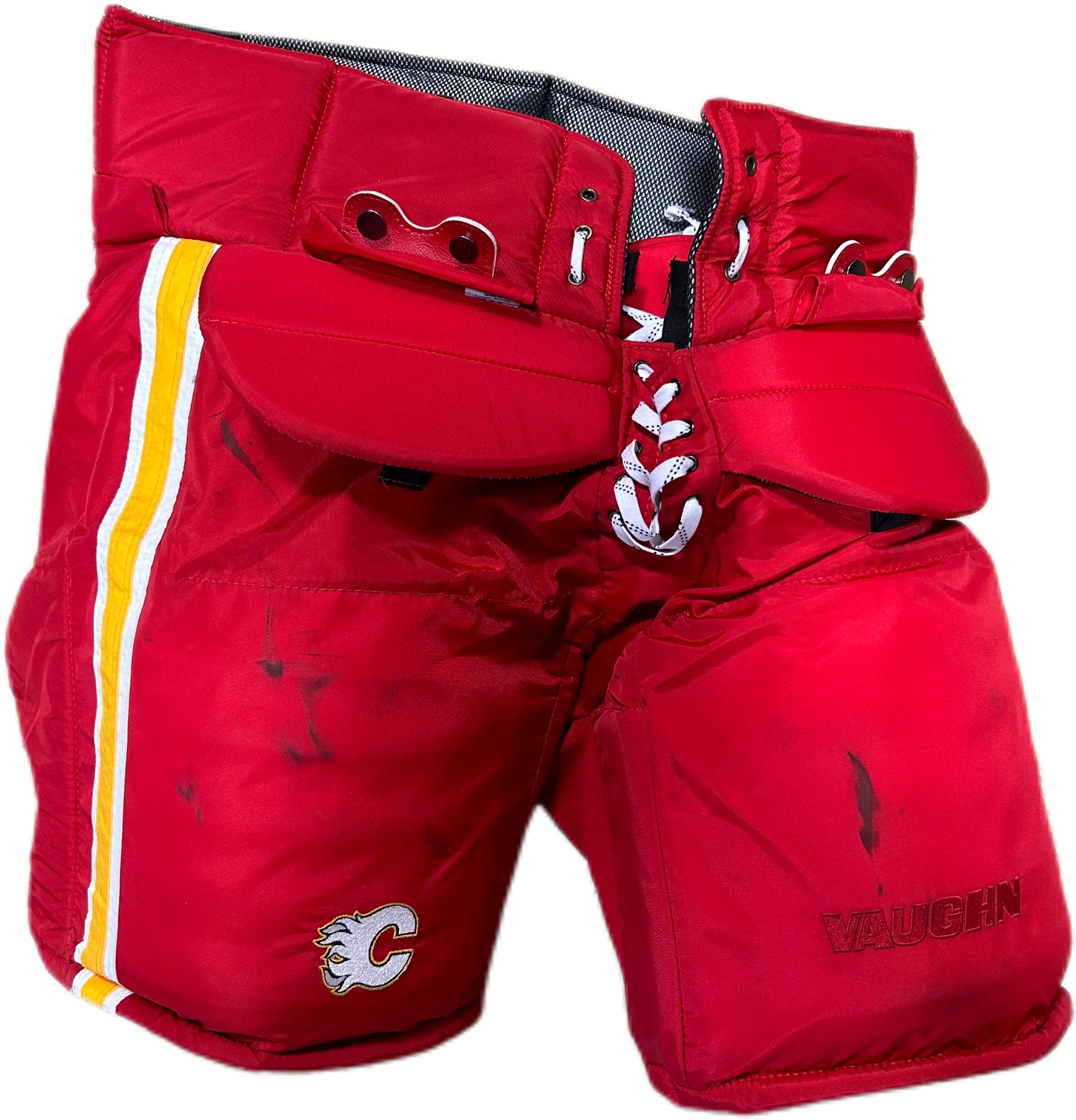 Vaughn Pro Custom - Used NHL Pro Stock Goalie Pants - David Rittich (Red/Yellow/White)