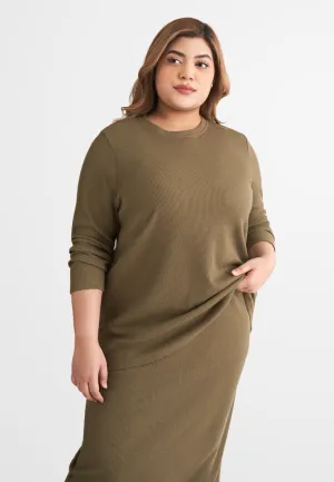 Wafah Long Sleeves Waffle Top - Army Green