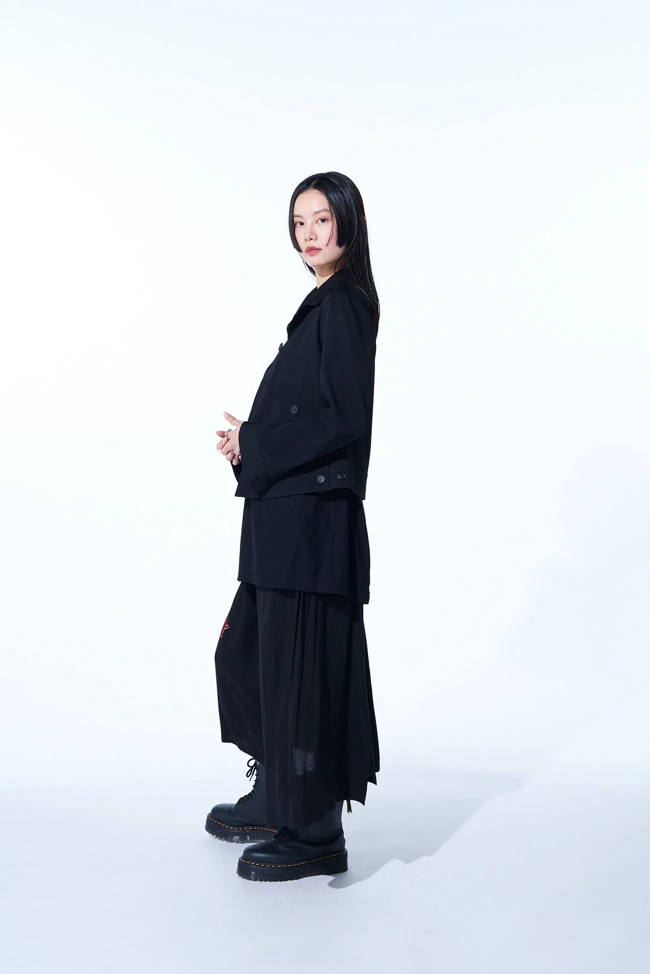 WASHER FINISHED WOOL GABARDINE OPEN COLLAR SHORT BLOUSON