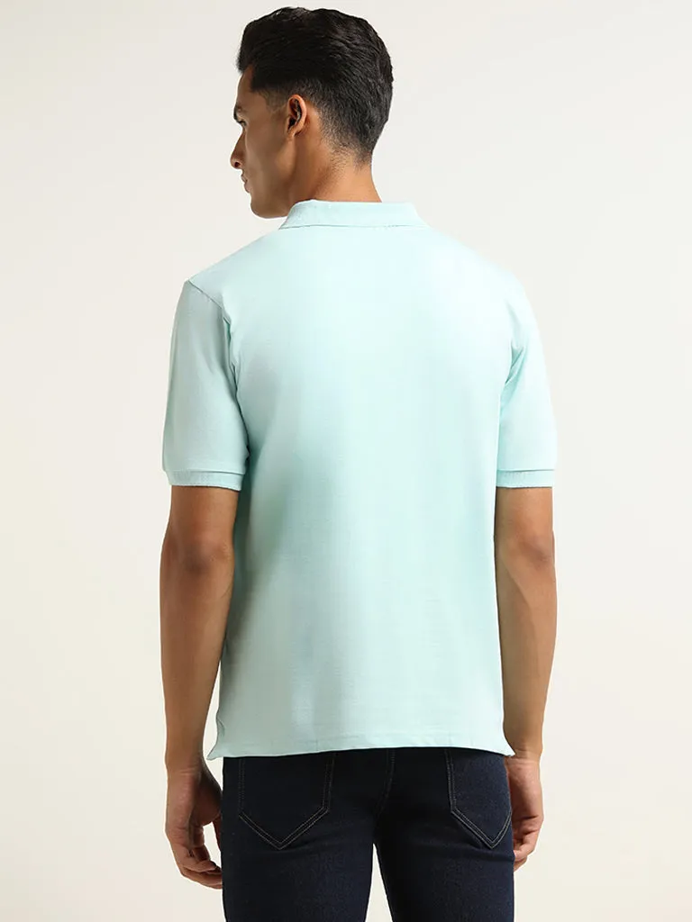 WES Casuals Aqua Cotton Blend Relaxed-Fit Polo T-Shirt