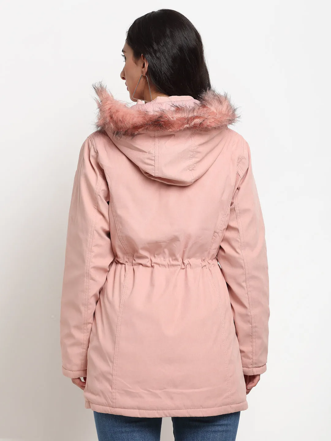 Women Pink Straight Fit Hood Reversible Jacket